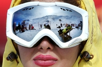 Iranian skiers are reflected in the goggles of a skier at Dizin Ski Resort  miles  kilometers north of the capital Tehran Ebrahim Noroozi 