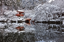 It snowed in Kyoto Japan making the Daigo-ji temple garden look amazing -- photo credit to Azul Obscura