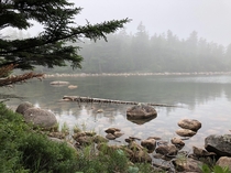 Jordan Pond in the fog  Acadia National Park 