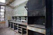 Lab workbench and fume hood inside an abandoned factory -- Maryland 