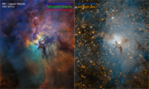 Lagoon Nebula Visible light view on the left vs infrared light view on the right Credits NASA ESA and STScI