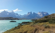 Lake Pehoe overlooking Torres Del Paine Patagonia Chile 