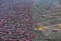 Larung Gar in Tibet the largest Buddhist settlement in the world being demolished by the Chinese authorities Photo by Marco Grassi 