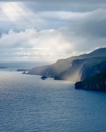 Light Rays breaking through low hanging cloud at Sliabh Liag Donegal Ireland 