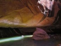 Light sneaking into a section of the narrows in Zion NP Utah 
