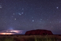 Lightning and Orion Beyond Uluru by Park Liu