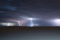 Lightning over White Sands National Monument New Mexico during monsoon season 