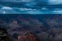 Lightning strikes down in the distance of the South Rim of the Grand Canyon Arizona  Photo by Pete McBride