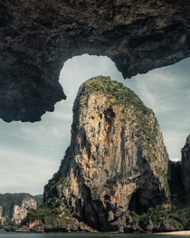 Limestone rock formations looking like puzzle pieces in Krabi Thailand 