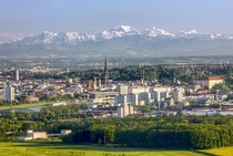 Linz Austria with the alps in the background 