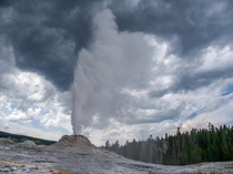 Lion Geyser going off just before the storm rolled in Yellowstone 