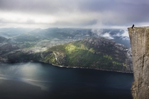 Living on the edge in Preikestolen Norway  by Andrew Cawa