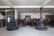 Lobby of an abandoned hotel mostly unused after World War  