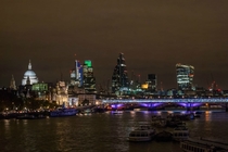 London skyline by night from Waterloo Bridge 