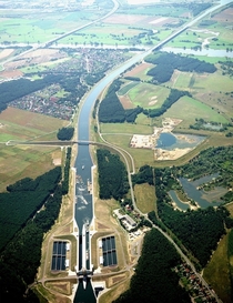 Longest navigable aqueduct in the world Magdeburg Water Bridge Magdeburg Germany 