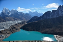 Looking over the Gokyo Lakes Nepal 