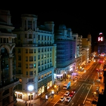 Madrids Gran Va at night