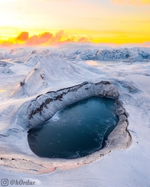 Magical winter morning in the Highlands of Iceland - Hnausapollur Fjallabak Nature Reserve South Iceland 