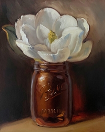 Magnolia in Amber Jar - My oil painting