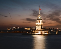Maidens Tower at night Istanbul 