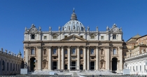 Main faade and dome of St Peters Basilica seen from St Peters Square in Vatican City