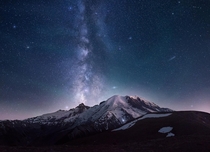 Make a Wish -- Mount Rainier and Milky Way with some air glow happening on a semi-misty late-summer evening 