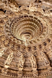 Marble carvings on the ceiling of Dilawar Jain Temple India