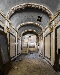 Marble entryway at an abandoned hotel