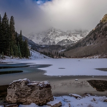Maroon Bells near Aspen CO on the final morning before the road was closed  