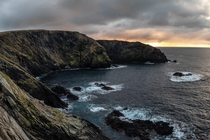 Maywick Cliffs at sunset Shetland Islands 