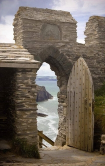 Medieval portal to the sea - at the th century Tintagel Castle in North Cornwall UK