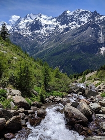Meltwater rushing down in early summer in Valais Switzerland  - Nature Landscape pictured