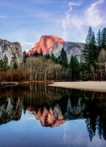 Merced river reflection of Half Dome Yosemite National Park California 