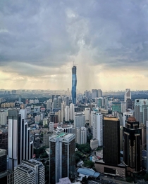 Merdeka  rising fast above the Kuala Lumpur skyline One of the tallest buildings in the world when finished