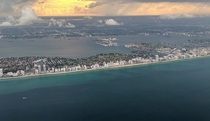 Miami Beach on approach to the airport on a stormy evening 