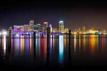 Miami skyline colors at night 