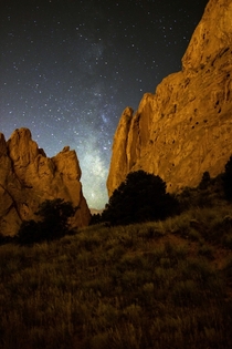Milky Way framed by rocks at The Garden of the Gods in Colorado Springs Co 