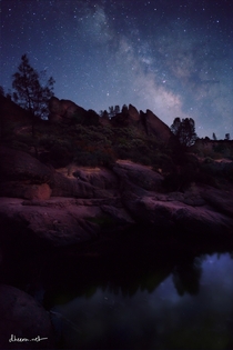 Milky Way over a lake at Pinnacles National Park 