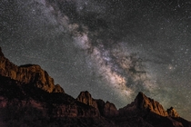 Milky Way over the Watchmen in Zion National Park 