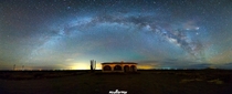 Milky Way Panorama above abandoned house 