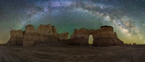 Milkyway Panorama over Monument Rocks Kansas 