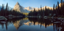 Mirror Lake and Lone Eagle in the Indian Peaks Wilderness with forest fire haze 