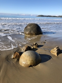 moeraki boulders New Zealand  more strange rocks kind of reminds me of a jaw breaker candy