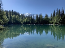 Mont Blanc reflecting in Lac Vert France Alps 