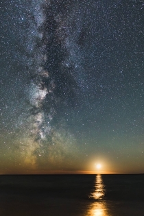 Moon set with Milky Way over Lake Superior ON Canada Photographer Andrew Caitens OC 