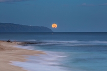 Moon Setting over the Oahu North Shore 