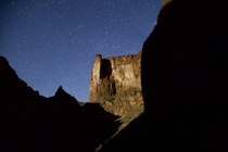 Moonlit canyon walls and night sky Oregon USA 