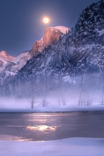 Moonrise over Half Dome Yosemite 