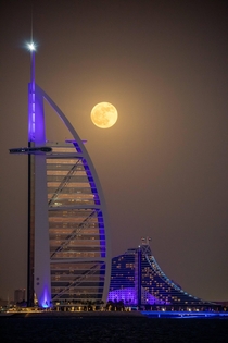 Moonrise over the Burj Al Arab Dubai UAE 