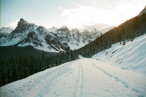 Moraine Lake Road closed for winter Banff AB mm film 